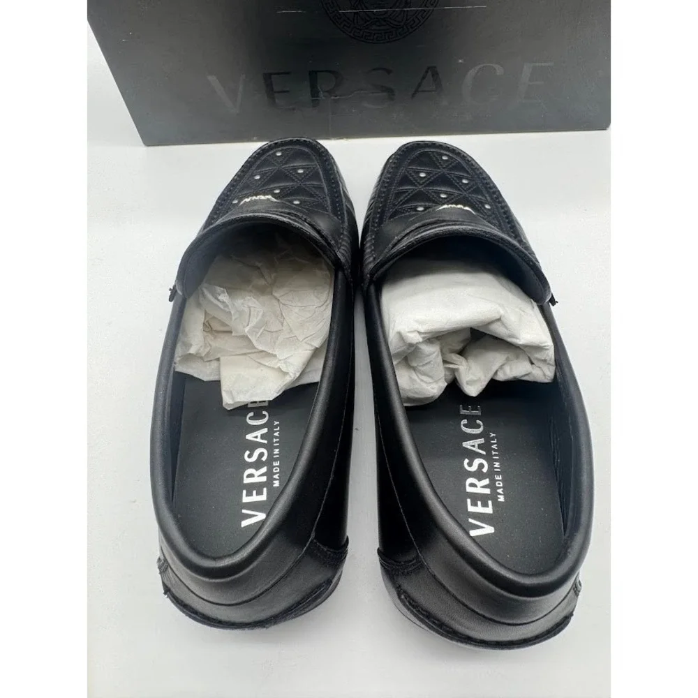 Versace Imola Medusa Leather Driver‎ Loafers Black Mens EU 39 US 6 DSU6051 NIB